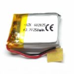 Acumulator Li-Po 602025 de 3.7V și 250mA cu dimensiuni de 25x20x6mm